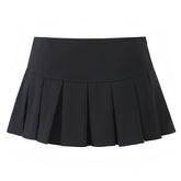 Black Bow Slim Fit Pleated Low Rise Mini Skirt Skort